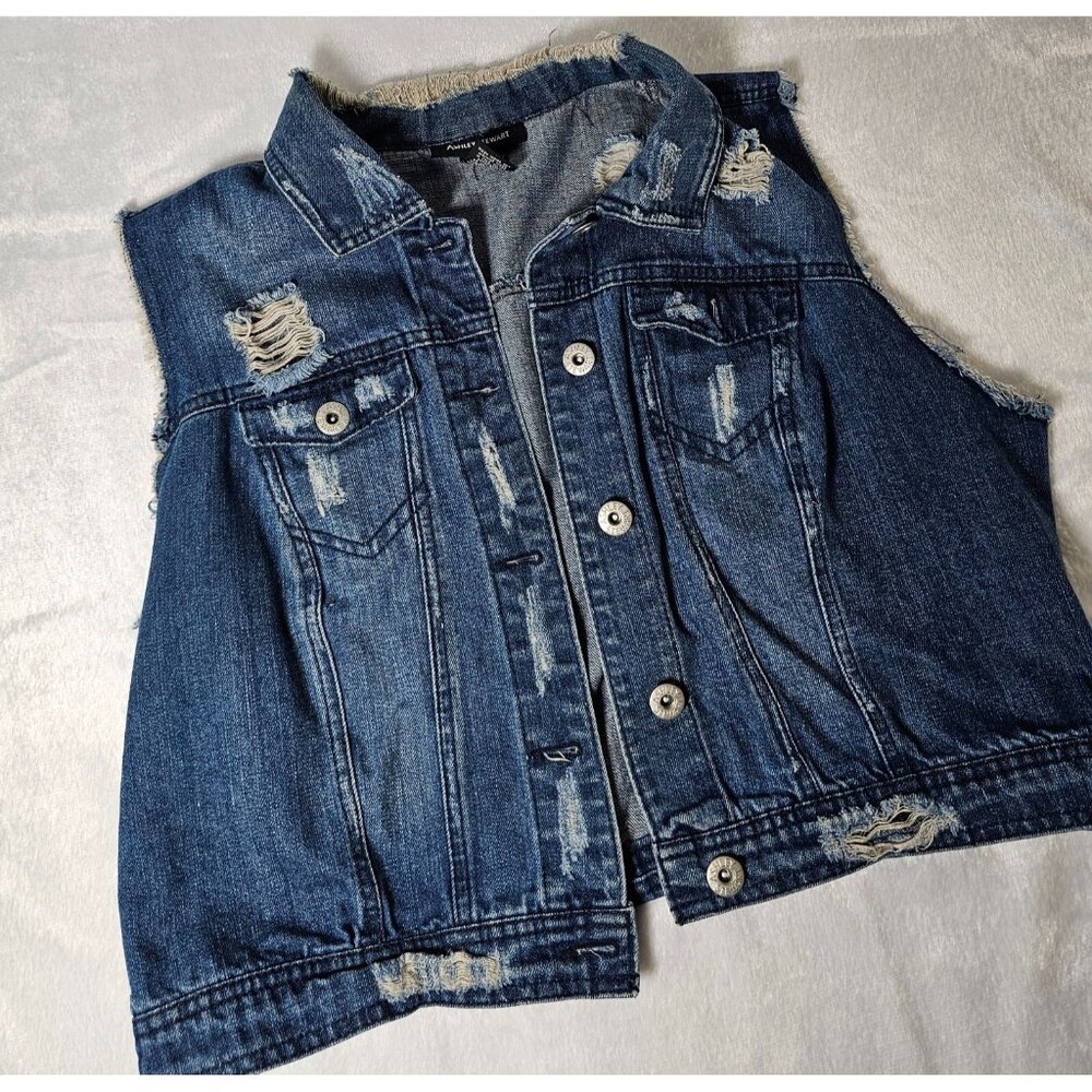 Ashley Stewart Distressed Blue Denim Vest-SZ 14/16